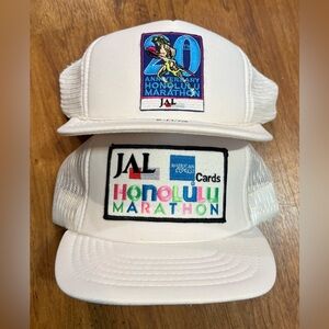 Vintage 1992 Honolulu Marathon Hats 2 Hawaii Running Hawaiian Japan Airlines